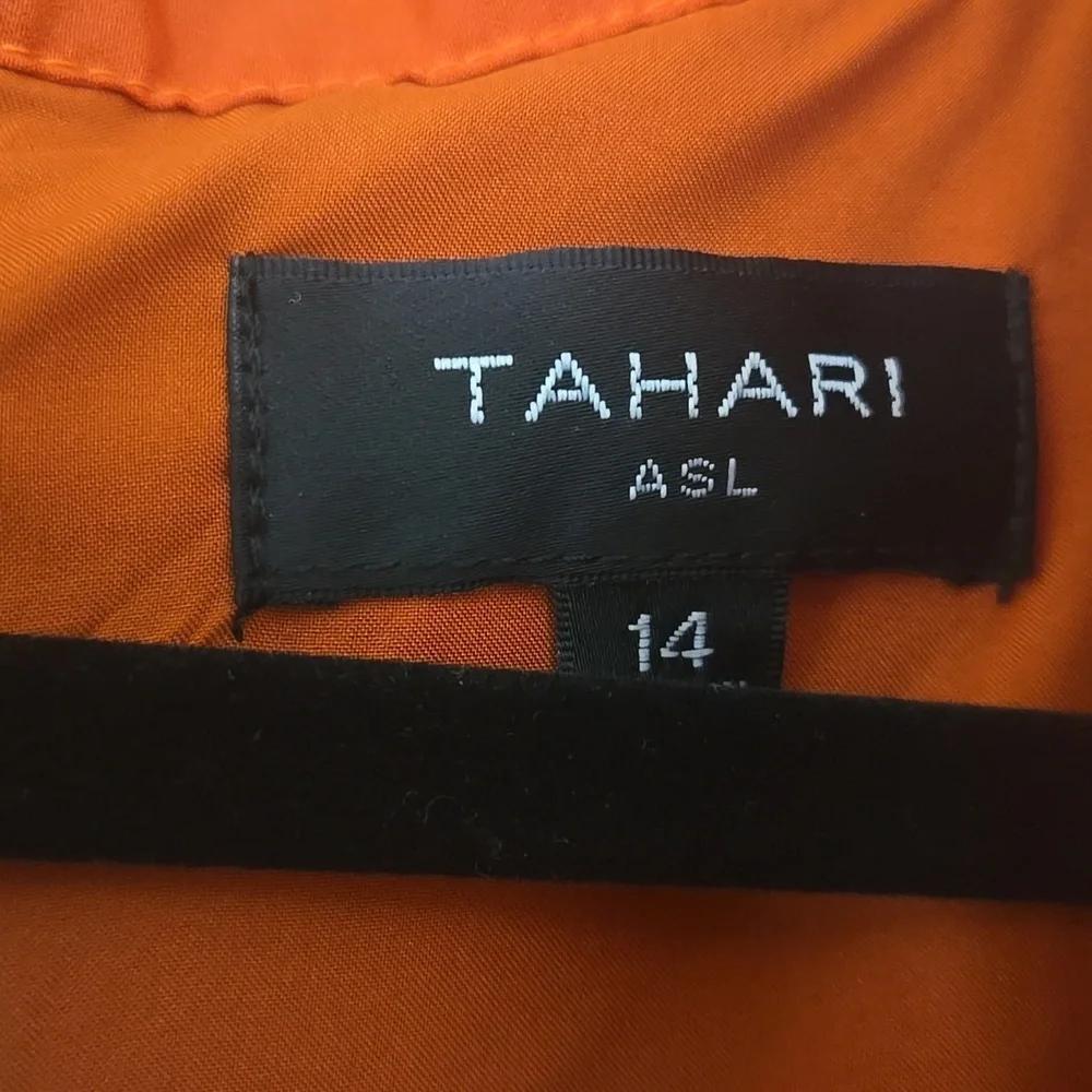 NWT Tahari ASL Burnt Orange Pleated Trim Tie Neck Dress Size 14 - Picture 3 of 15